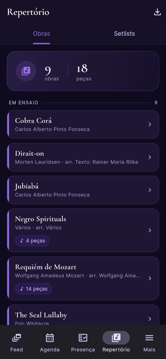Lista de obras do repertório