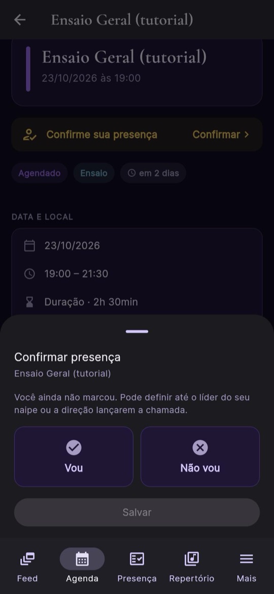 Painel Confirmar presença com Vou e Não vou