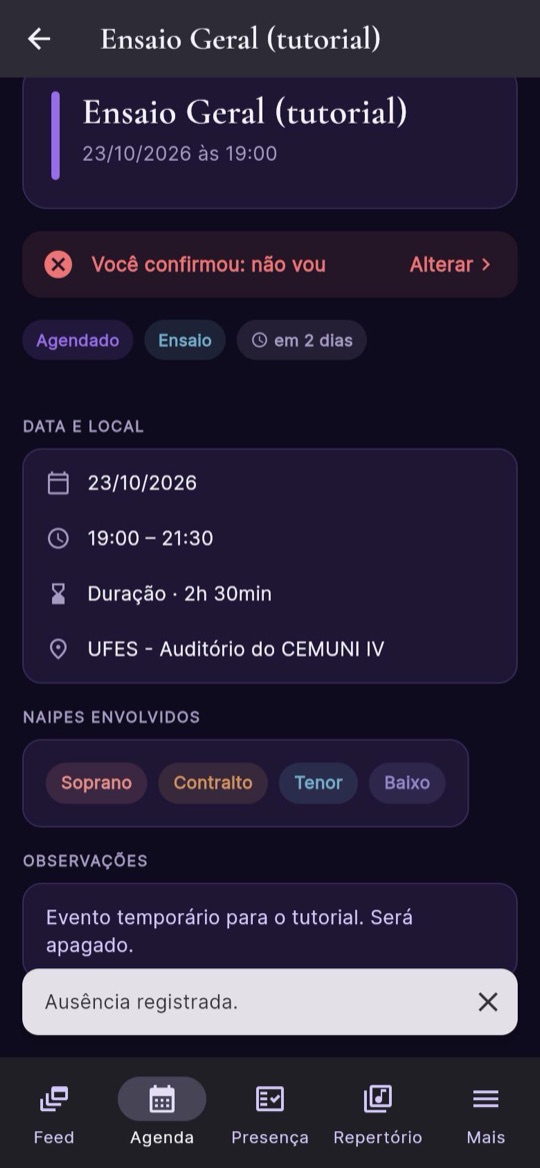 Evento com ausência registrada
