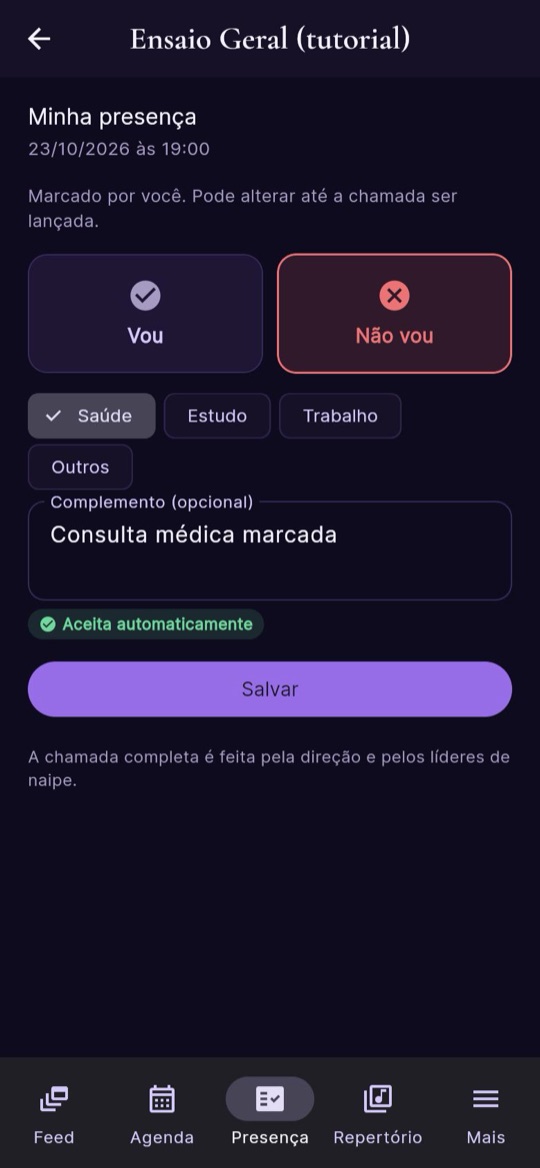 Tela Minha presença